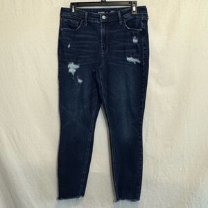 B-251 Old Navy Rockstar High Rise‎ Super Skinny Distressed Cropped Blue Jeans